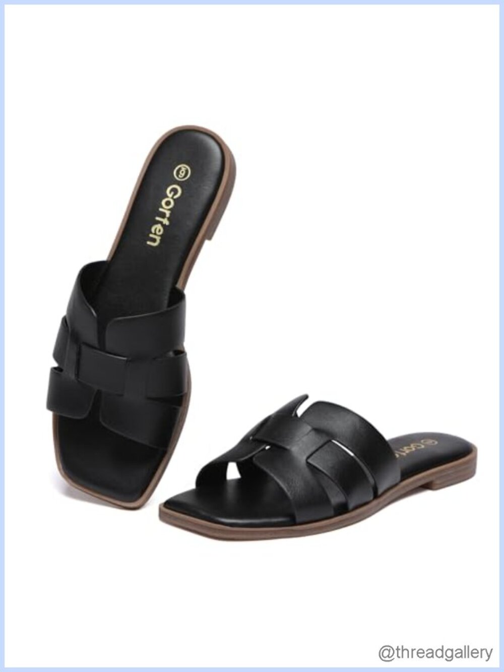 Women's Flat Slide Sandals Comfortable Square Toe Slip On with Faux Leather